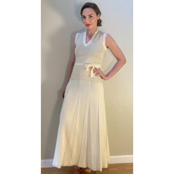 Gino Paoli Dresses & Skirts - Gino Paoli 1960s Cream & Gold Knit Two-Piece Set Pleat Skirt + Top Mint Vintage